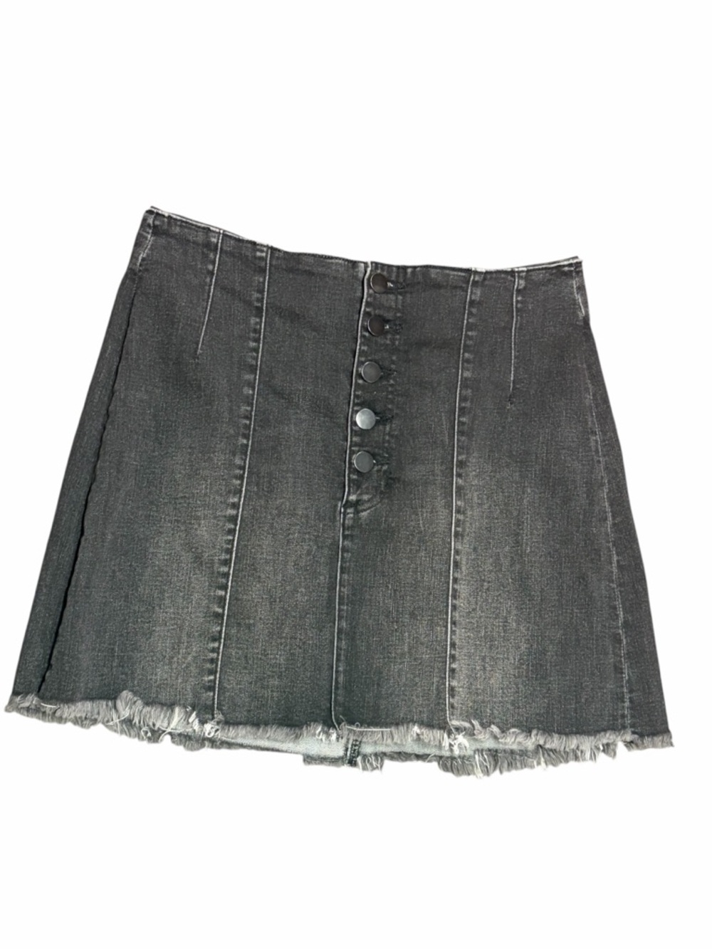 Altar'd State Black Washed Button-Front Denim Mini Skirt